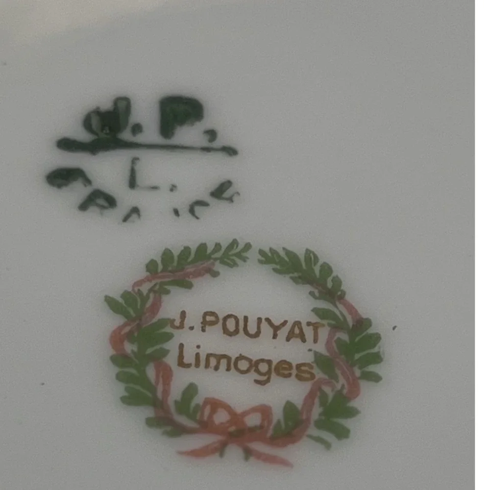 J Pouyat Limoges France Antique Gold Encrusted Scalloped Bread Plate White 6.25
